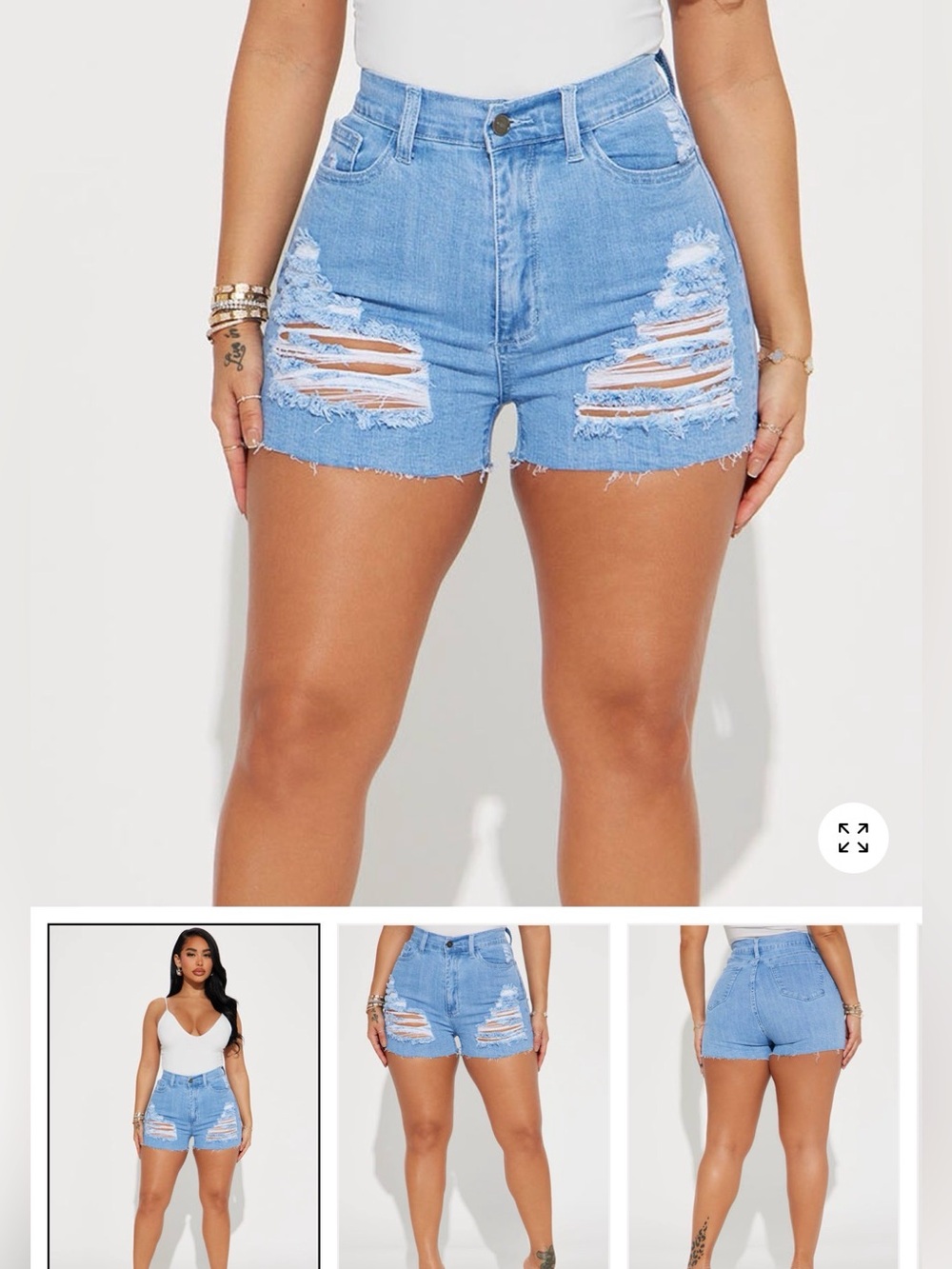 Fashion Nova Light Blue Distressed High Waist Denim Shorts